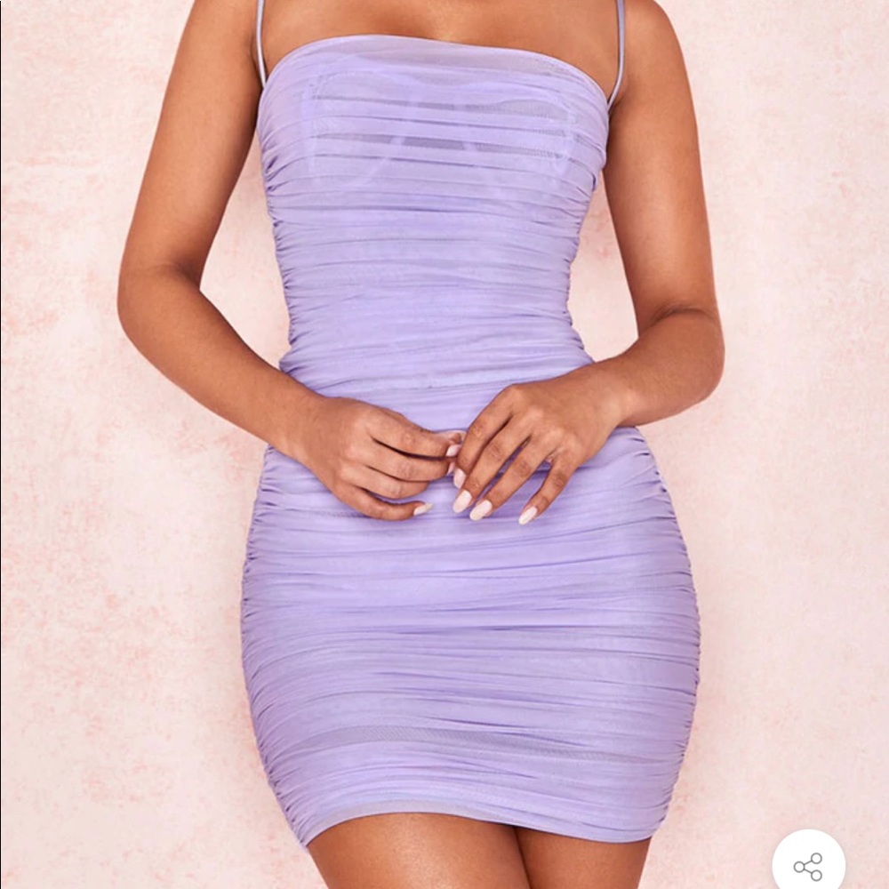 House of CB Ella Lilac Ruched Organza Mesh Mini Dress